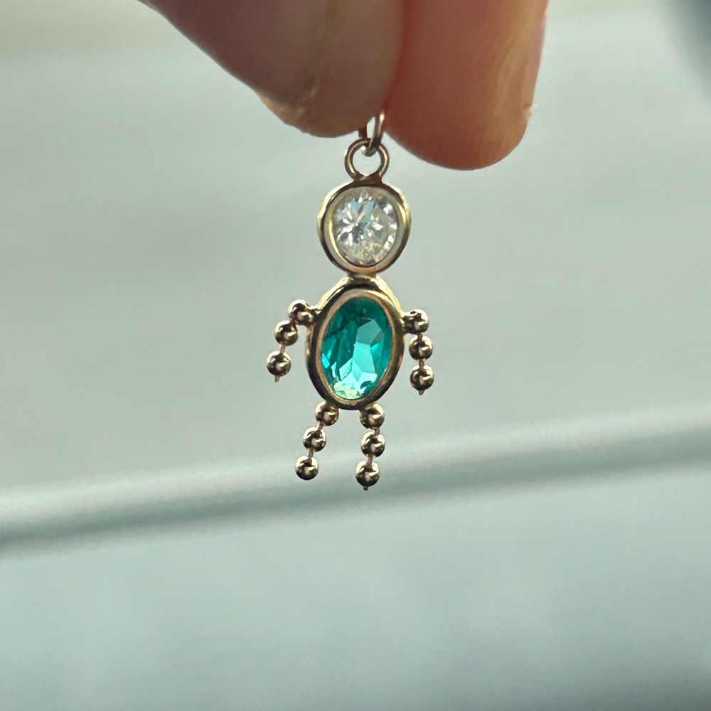 14kt Gold Emerald Boy Pendant (May Birthstone)